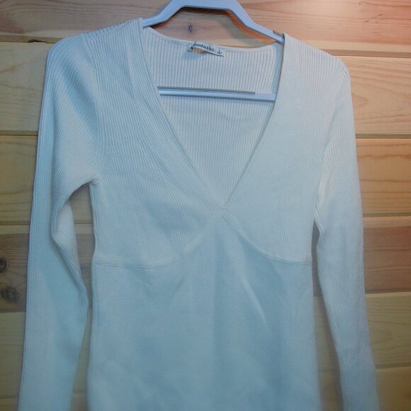NWTS Abercrombie & Fitch White Ribbed Long Sleeve Bodysuit Size Large - Picture 1 of 5